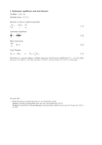 1. Hydrostatic Equilibrium and Virial Theorem Textbook: 10.1, 2.4 § Assumed Known: 2.1–2.3 §