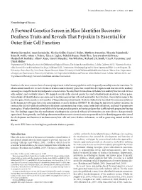 A Forward Genetics Screen in Mice Identifies Recessive Deafness Traits and Reveals That Pejvakin Is Essential for Outer Hair Cell Function