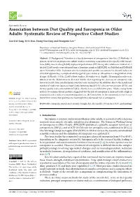 Association Between Diet Quality and Sarcopenia in Older Adults: Systematic Review of Prospective Cohort Studies