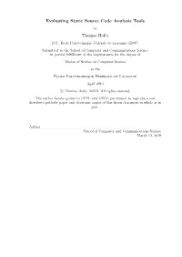 Evaluating Static Source Code Analysis Tools Thomas Hofer