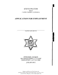 Steve Prator Application for Employment