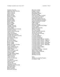 College Acceptances Since 2011 Updated 7/6/21