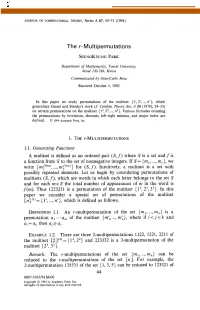 Multipermutations 1.1. Generating Functions