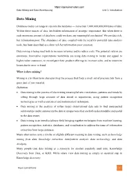 Data Mining and Data Warehousing Unit 1: Introduction