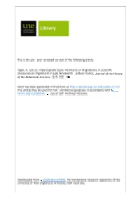 Journal of the History of the Behavioral Sciences