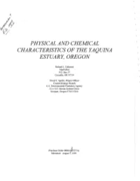 Physical and Chemical Characteristics of the Yaquina Estuary, Oregon