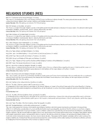 Religious Studies (RES) 1