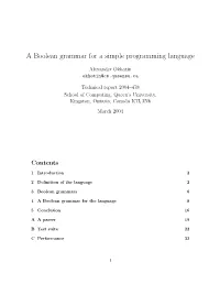 A Boolean Grammar for a Simple Programming Language