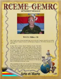 RETIREMENT MESSAGE WO F.J. Miller, CD
