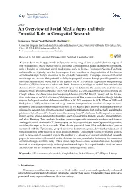 An Overview of Social Media Apps and Their Potential Role in Geospatial Research