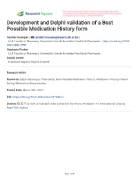 Development and Delphi Validation of a Best Possible Medication History Form