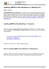 Installing AMPPS to Run Wordpress on Windows PC
