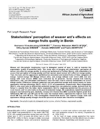 Stakeholders' Perception of Weaver Ant's Effects on Mango Fruits Quality
