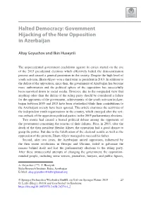 Halted Democracy: Government Hijacking of the New Opposition in Azerbaijan