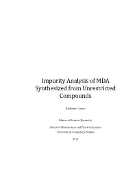 Impurity Analysis of MDA Synthesized from Unrestricted Compounds