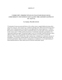 Community Perspectives on Fuelwood Resources: Enrichment and Extraction Along the Eastern Slopes of Mt