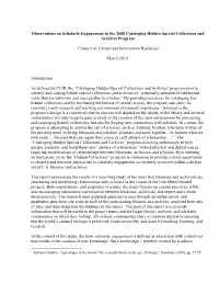 Observations on Scholarly Engagement in the 2008 Cataloging Hidden Special Collections and Archives Program