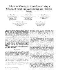 Behavioral Cloning in Atari Games Using a Combined Variational Autoencoder and Predictor Model