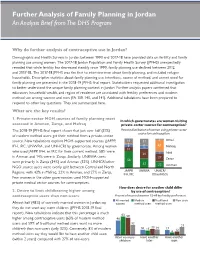 Further Analysis of Family Planning in Jordan an Analysis Brief from the DHS Program