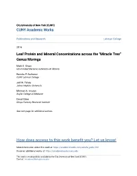 Leaf Protein and Mineral Concentrations Across the Â•Œmiracle Treeâ•Š Genus Moringa