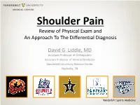 Shoulder Pain Review of Physical Exam and an Approach to the Differential Diagnosis