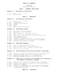 Table of Contents Title 23 Domestic Relations Part I