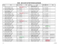 2018 - 2019 Days of Rotation Calendar