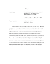 Abstract Title of Thesis: PERFORMING IDENTITY: EARLY MODERN