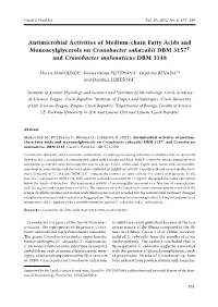 Antimicrobial Activities of Medium-Chain Fatty Acids and Monoacylglycerols on Cronobacter Sakazakii DBM 3157T and Cronobacter Malonaticus DBM 3148