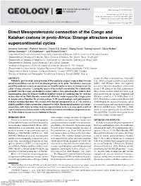 Direct Mesoproterozoic Connection of the Congo and Kalahari Cratons In