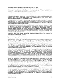 Lars Heikensten: Swedish Economic Policy in the EMU