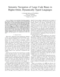 Semantic Navigation of Large Code Bases in Higher-Order, Dynamically Typed Languages