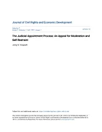 The Judicial Appointment Process: an Appeal for Moderation and Self-Restraint