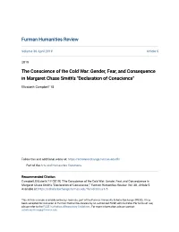Gender, Fear, and Consequence in Margaret Chase Smith's "Declaration of Conscience"
