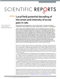 Local Field Potential Decoding of the Onset and Intensity of Acute Pain In