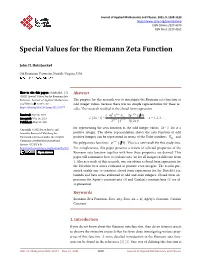 Special Values for the Riemann Zeta Function