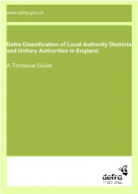 Defra Classification of Local Authority Districts and Unitary Authorities in England