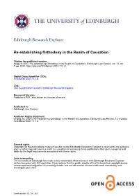 Re-Establishing Orthodoxy in the Realm of Causation