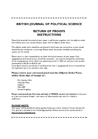 British Journal of Political Science Return of Proofs