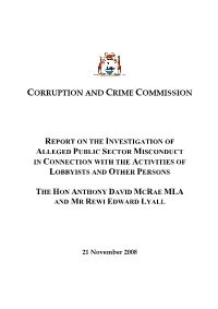 Investigation of Alleged Public Sector Misconduct in Connection with the Activities of Lobbyists and Other Persons