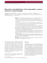 Bionomics and Distribution of the Stag Beetle, Lucanus Cervus (L.) Across Europe*