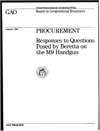 Responses to Questions Posed by Beretta on the M9 Handgun