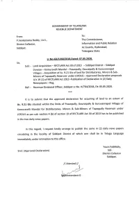 Circulating in the Locality of Siddipet District of Which One Shall Be in Telugu Language