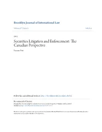 Securities Litigation and Enforcement: the Canadian Perspective Poonam Puri