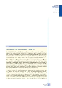 The Introduction of the Euro in Lithuania on 1 January 2015
