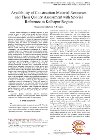 Availability of Construction Material Resources and Their Quality Assessment with Special Reference to Kolhapur Region