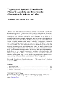 Tripping with Synthetic Cannabinoids (“Spice”): Anecdotal and Experimental Observations in Animals and Man