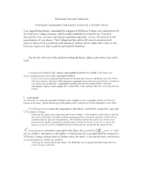 V\Illwms College. Selecting This Option Will Assign Copyright to the College