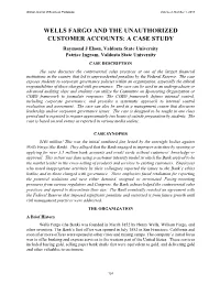Wells Fargo and the Unauthorized Customer Accounts