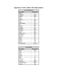 Appendix A: Prefix / Suffix / Title Abbreviations